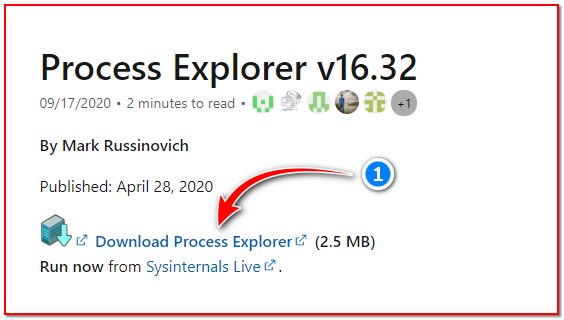 Process Explorer main window with process tree and CPU usage columns
