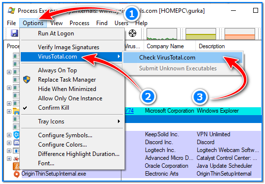 Process Explorer process properties dialog with thread details and performance data